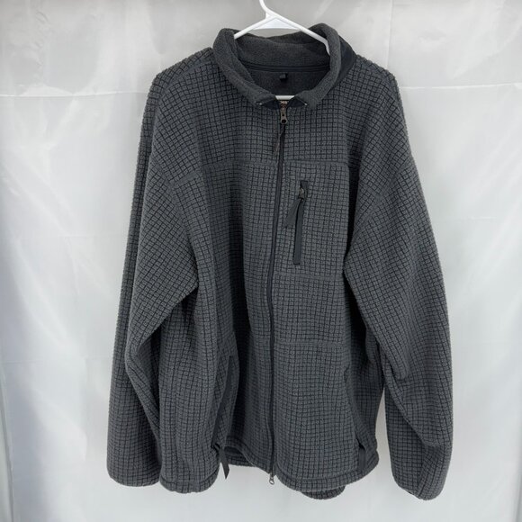 LL Bean Men XL Tall Fleece Jacket Full Zip Checkered Texture Gray Long Sleeve - Picture 1 of 8